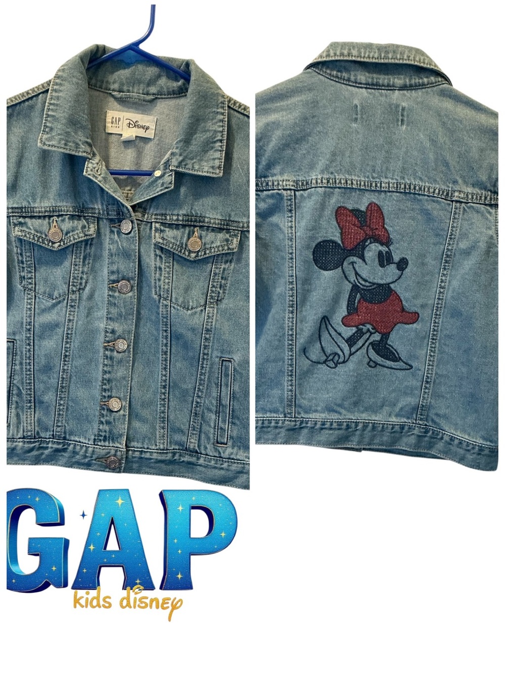 GAP Kids Light Blue Denim Jacket with Minnie Patch size xl 12